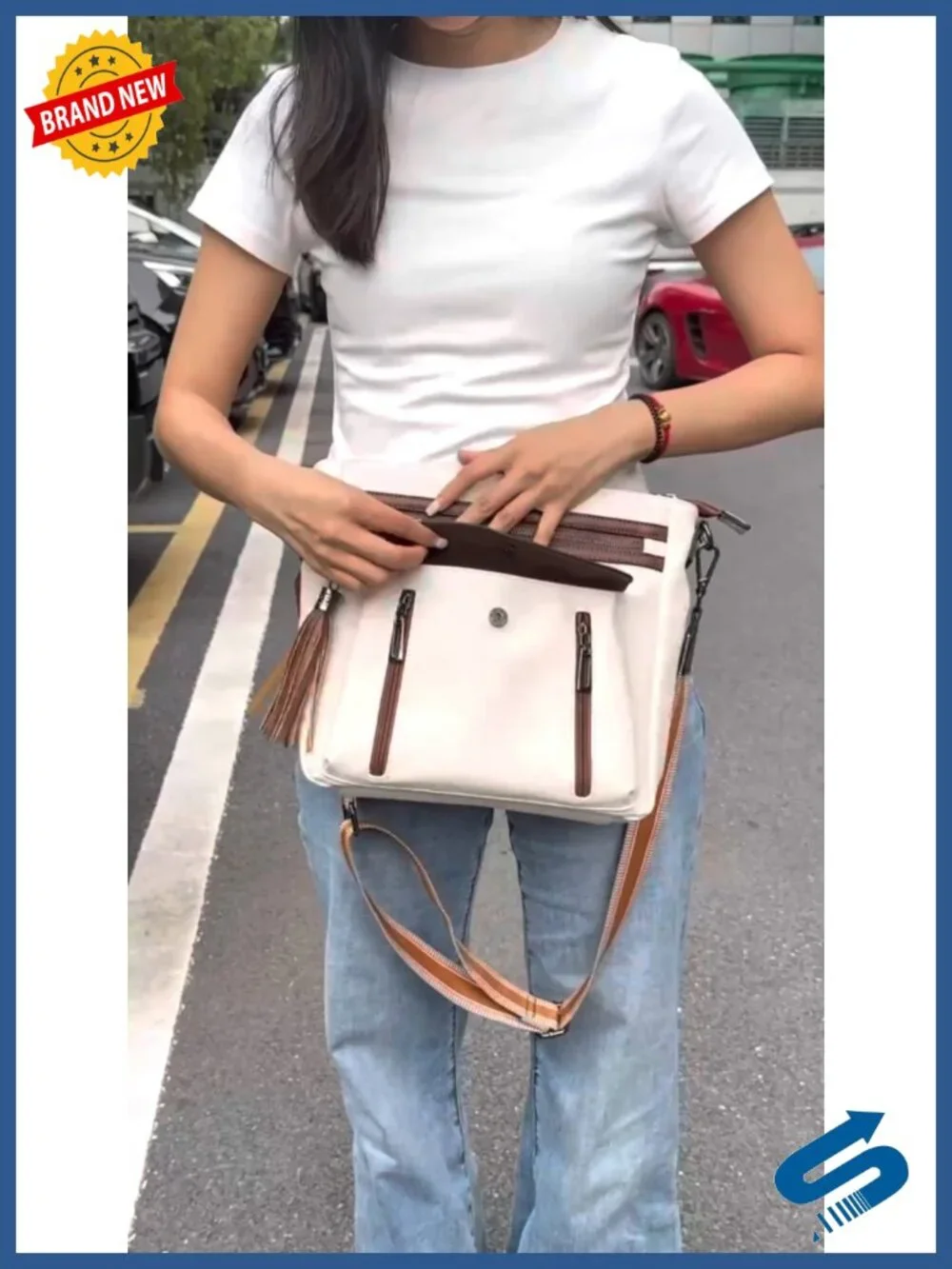 Vegan Leather Crossbody Bag with Multi-Pockets Adjustable Strap